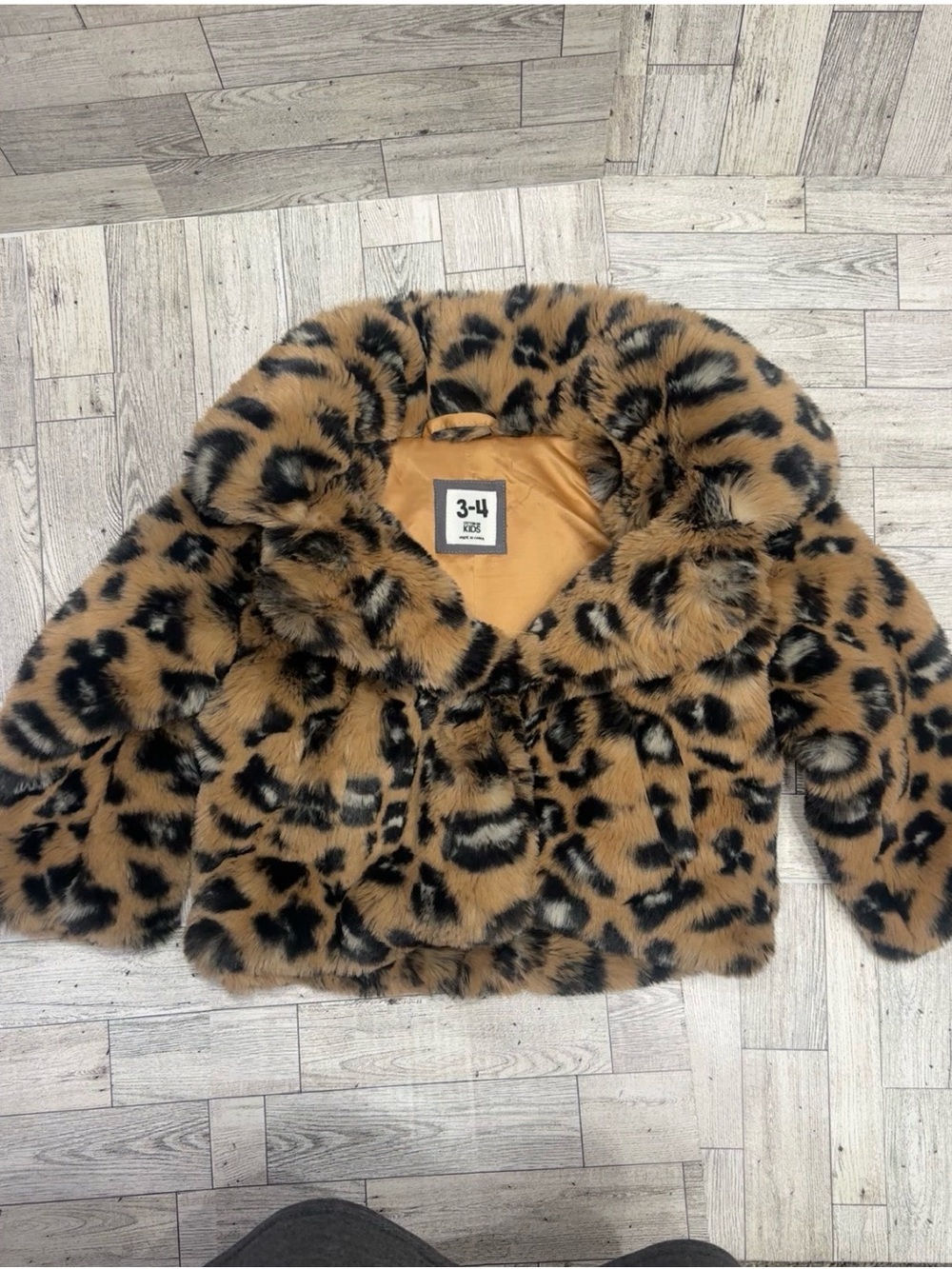 Cotton on Kids! Faux Fur Leopard Print Kids Jacket - Brown/Black like New Sz 3/4